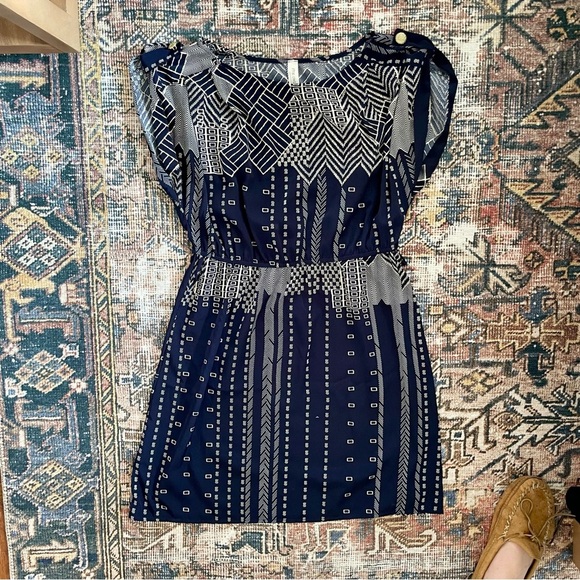 Pink Owl Navy and White Patterned Geometric Dress - Picture 2 of 5